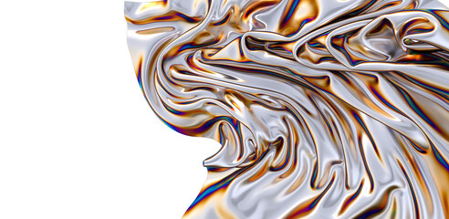 Poster - Abstract metallic folds with iridescent highlights A splash of color on a plain background
