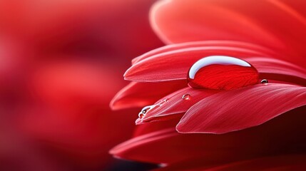 Canvas Print - Red Flower Petal with Water Droplet Macro Photography