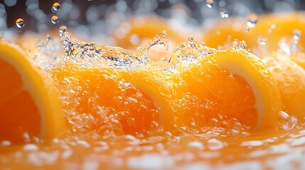 Wall Mural - Fresh orange slices with water splash.