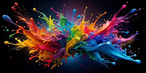 Poster - Vibrant paint splashes across a dark background, creating a mesmerizing abstract design perfect for bold and dynamic desktop and mobile wallpapers.