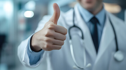 Doctor giving a reassuring thumbs-up to a patient.