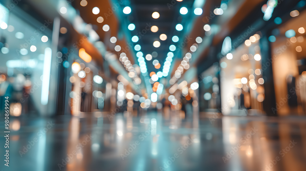 Abstract blur of a shopping mall corridor; defocused retail and hall interior with bokeh effect for business concepts