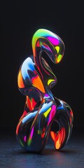 Poster - A sculpture of a snake made of metal and neon colors. The sculpture is abstract and has a futuristic look to it