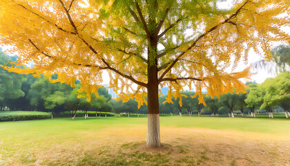 Wall Mural - Ginkgo leaves dance in autumn wind, tree view paints a picture.