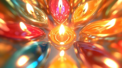 Abstract vibrant close up of colorful glass lights showcasing illumination and festive atmosphere