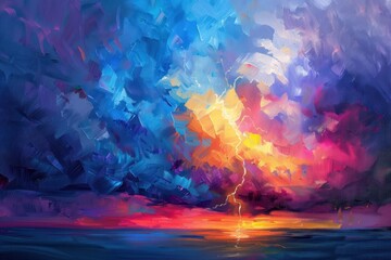 Canvas Print - A dramatic thunderstorm painting outdoors nature.