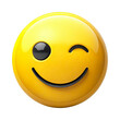 © Iaroslav - A yellow shiny smiley face with a winking eye and a wide black mouth, looking cheerful and friendly. Transparent background