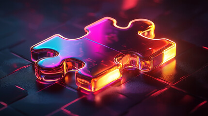 Wall Mural - 3D icon of a puzzle piece in holographic style