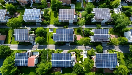 Wall Mural - Innovative Sustainable Community: Aerial Perspective of Solar Powered Smart Homes in a Residential Neighborhood