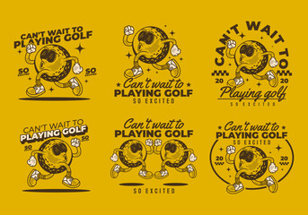 Poster - Cant't wait to playing golf. Retro character of golf ball in running pose