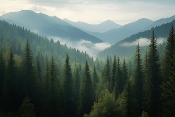 Naklejka na meble mountains carpathian coniferous forests high quality photo breathtaking view evergreen pine trees illustration