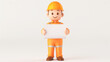 © enterdigital - A cheerful construction worker figurine holding a blank sign, perfect for various advertising and promotional needs.