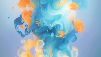 Aufkleber - Abstract animation with soft organic shapes where colored clouds of blue and yellow merge into a single movement. The composition resembles liquid colors, creating a sense of fluidity and vibrancy