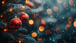 © Zdjelar - Detailaufnahme eines Weihnachtsbaums mit festlicher Hintergrund Dekoration, ideal für Textplatzierung