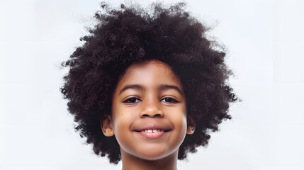 Poster - African American boy with black power hair on a transparent background. Smiling Afro kid with black power hair