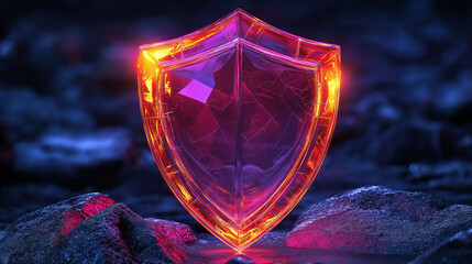 Wall Mural - 3D icon of a shield in holographic style 