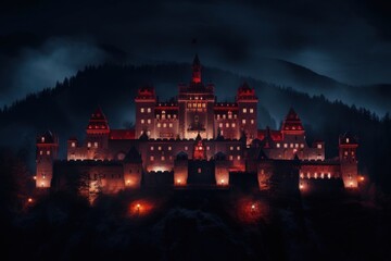 Poster - A dracula castle architecture building night.