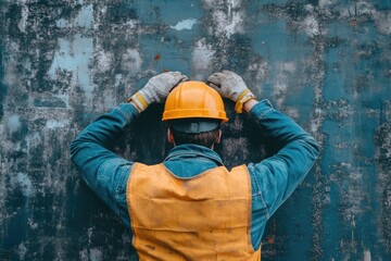 Construction worker reviewing site progress in safety gear