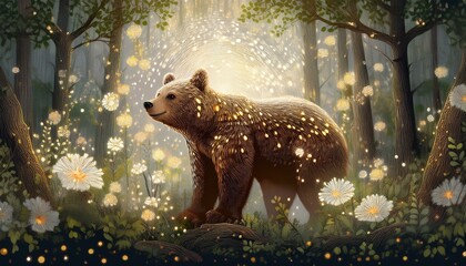 Sticker - Illustration of a bear in the forest 