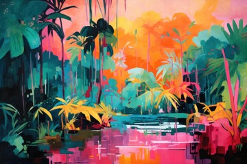 Wall Mural - Amazon jungle painting outdoors nature.