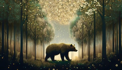 Wall Mural - Illustration of a bear in the forest