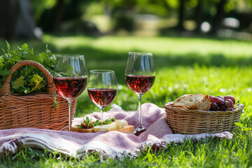 Canvas Print - Casual Outdoor Picnic Celebrating Beaujolais Nouveau with Simple Pairings  