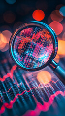Poster - Magnifying glass is zooming in on financial graphs, emphasizing the changing dynamics of the market