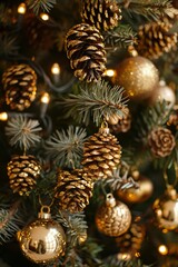Wall Mural - enhance the holiday spirit with a beautifully decorated christmas tree, adorned with pine cones and 