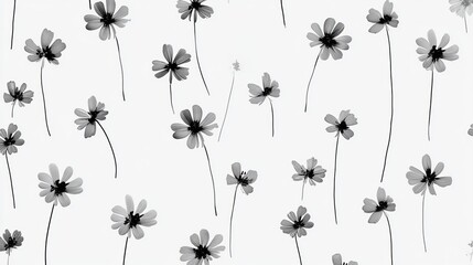 Wall Mural - Black and white seamless floral pattern with delicate flowers.