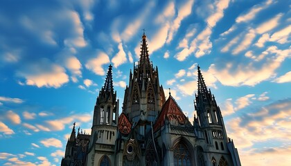 Wall Mural - Intricate Gothic Cathedral Facade Under a Dramatic Sky