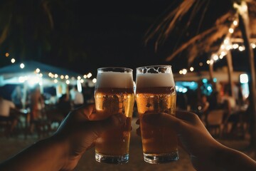 In-depth look at a bar or pub with two glasses of beer.