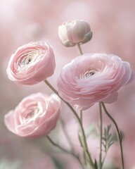 Canvas Print - Soft and elegant arrangement of pink ranunculus flowers in bloom for floral decoration.