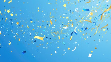 Vector illustration of falling confetti and stars on a blue background ideal for birthday celebrations festivals and designs like logos banners or icons