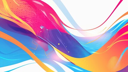 Wall Mural - Abstract colorful shapes and neon lines create a trendy wallpaper design featuring a paper card Modern material design vector illustration on a white background