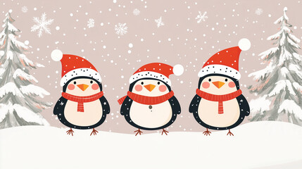 Poster - Christmas penguin background wallpaper