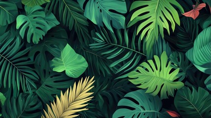 Wall Mural - Abstract Tropical Jungle Greenery Leaves Background Wallpaper Design Pattern Created With Ai