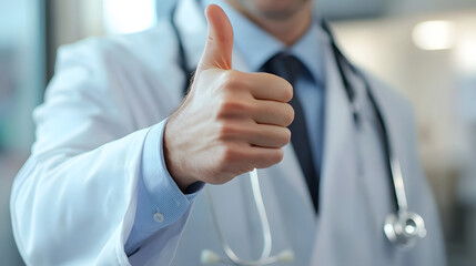 Doctor giving a reassuring thumbs-up to a patient.