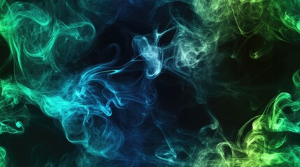 Poster - Abstract green and blue smoke on a dark background featuring vibrant ink effects and beautiful color transitions