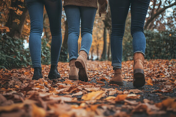 Wall Mural - Relaxing Friendsgiving Walk in a Tranquil Autumn Setting  