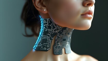 Wall Mural - Innovative Microchip Technology Embedded in Human Neck with Generative AI Integration