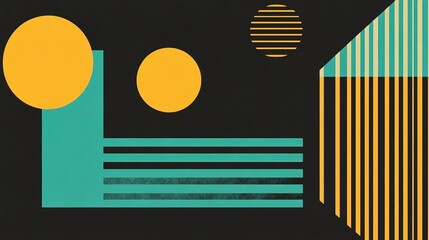 Poster - Colorful abstract composition featuring geometric shapes and lines against a dark background created in a modern art style