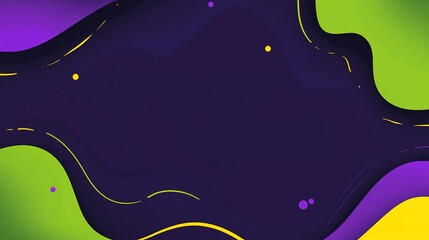 Poster - Colorful abstract wave design in purple and green with splashes and dots creating a vibrant background pattern suitable for various applications