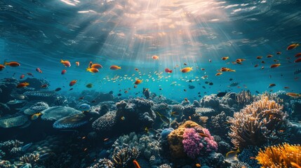 Wall Mural - The impact of climate change on ocean health includes rising sea temperatures, acidification, and loss of marine biodiversity