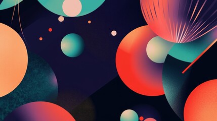Poster - Colorful abstract design featuring spheres and organic shapes against a dark background created in a modern artistic style