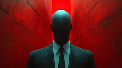 Poster - A man in a suit and tie stands in front of a red wall