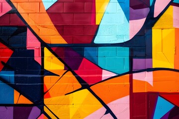 Vibrant Color Block Mural with Dynamic Interlocking Shapes and Bold Contrasting Hues