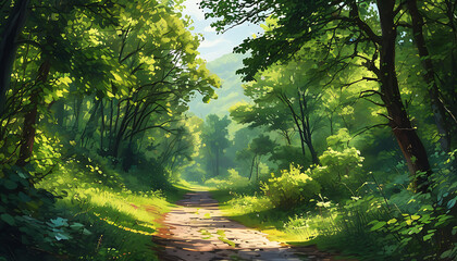 Canvas Print - A serene dirt road amidst green trees, nature's beauty captured in every frame.