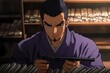 © Woranuch - Anime Character Holding a Gun in a Traditional Setting.