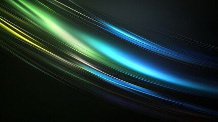 Colorful abstract light trails create a dynamic wave pattern against a dark background in a modern digital design concept