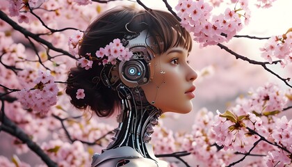 Wall Mural - Enchanting cherry blossom scenery created by generative AI